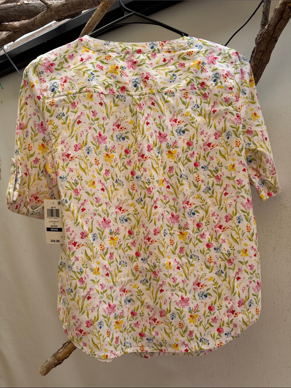 Karen Scott White Button-Front Floral Blouse with Pink, Blue & Green Print - Picture 2 of 5